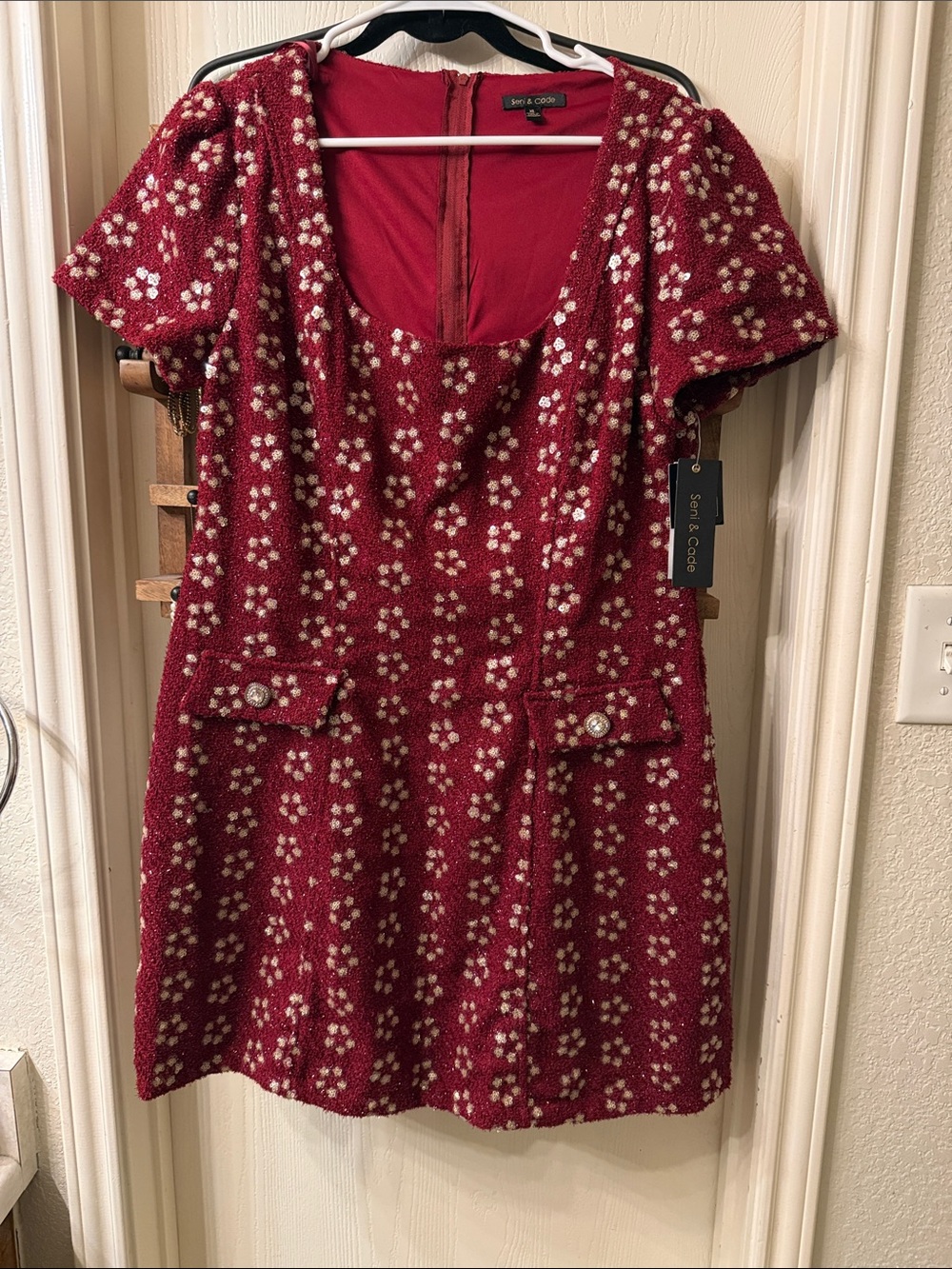 Red Floral Tweed Mini Dress
